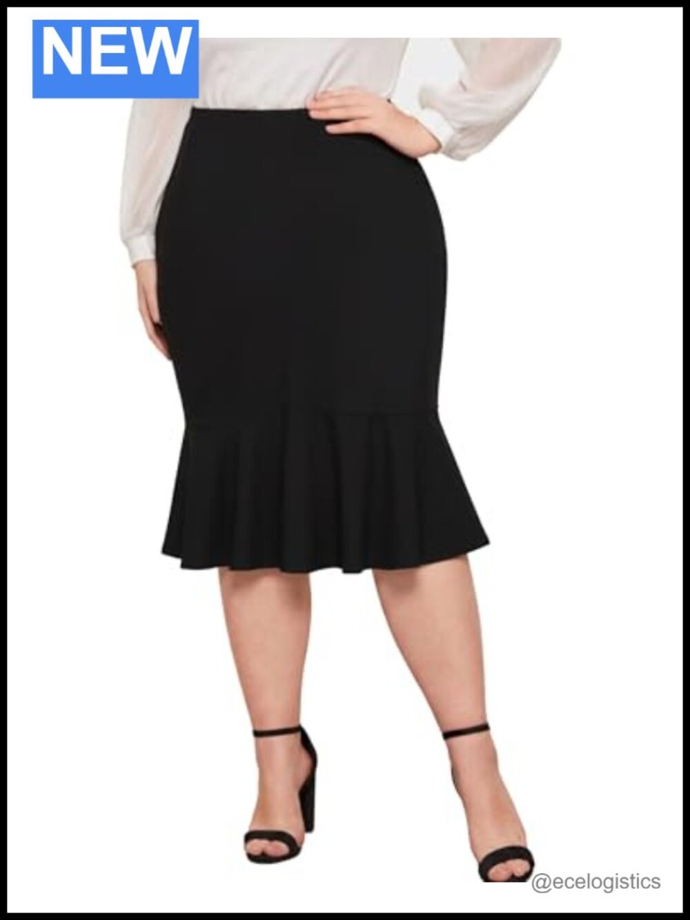 Plus Size Fishtail Midi Pencil Skirt High Waist Stretchy Office Work